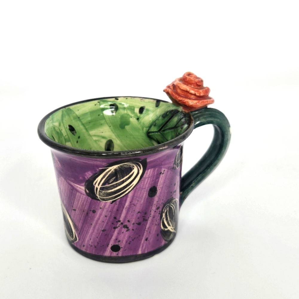 Mary Rose Young Pottery Small Espresso Rose Mug Cup Artist Signed 1992 Vintage